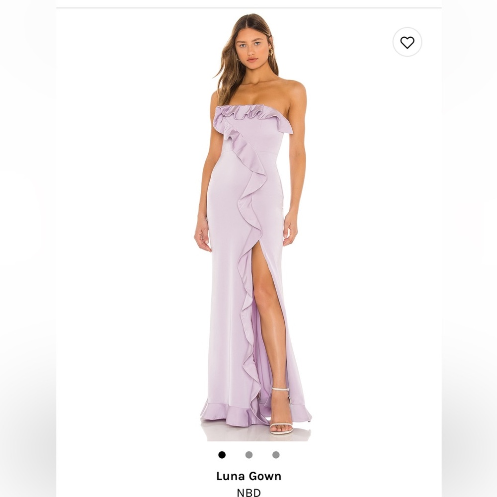 NBD Luna Strapless Ruffle Gown in Lilac